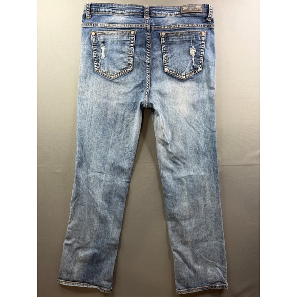 Grace in LA Denim - Grace in LA Distressed Bootcut Jeans Womens Blue Ripped Frayed 34x32